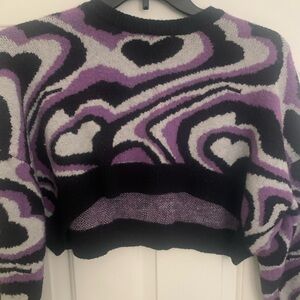 Abstract Patterned Purple and Black Sweater